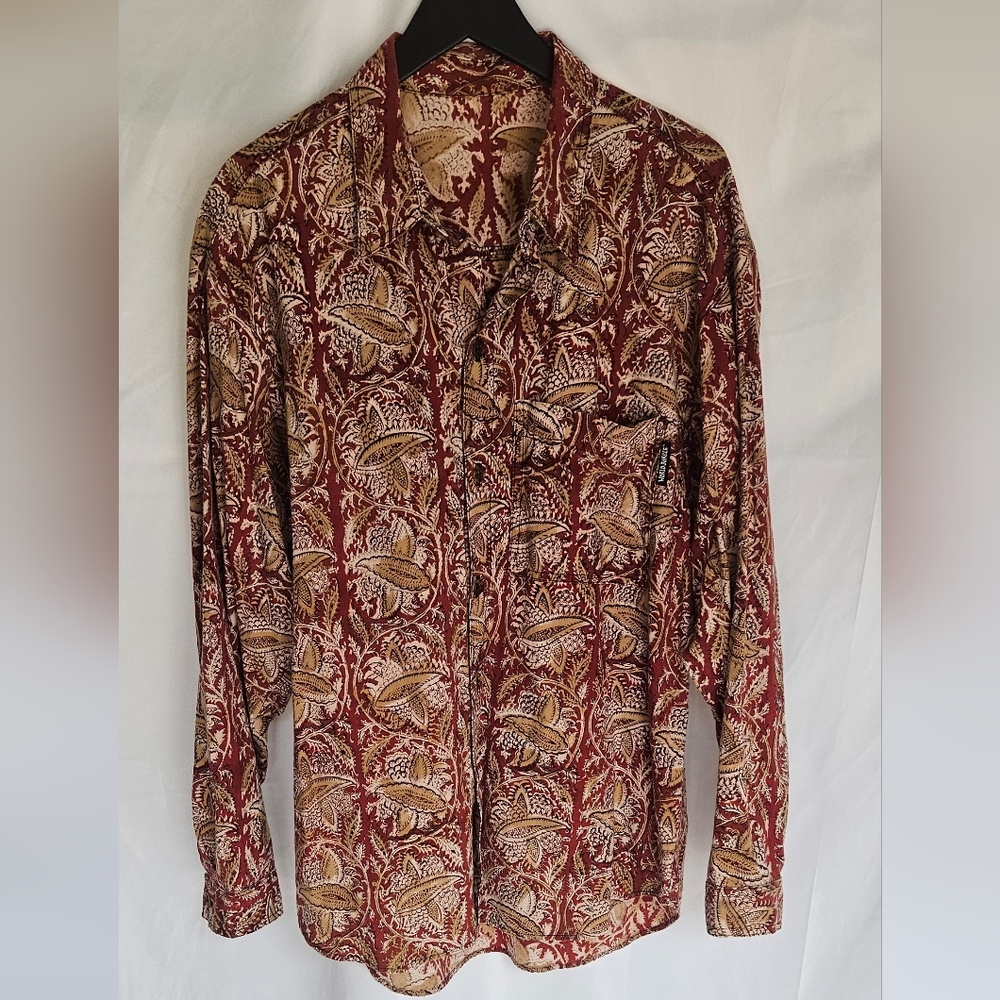 Vintage World Jungle Paisley Button Up Shirt Size Medium 100% Cotton